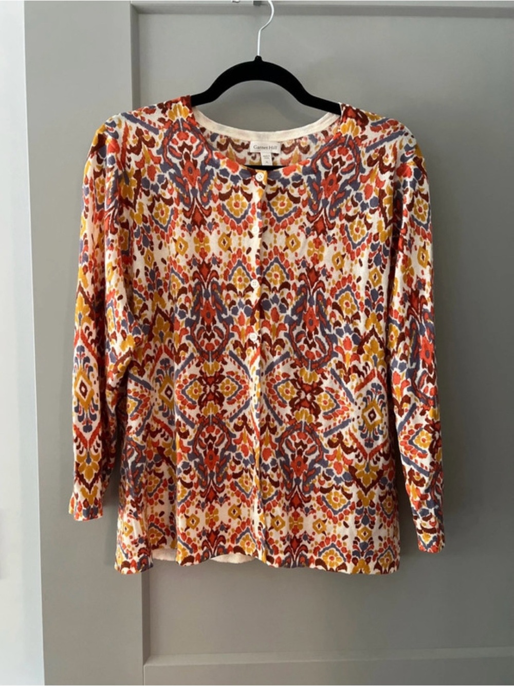 Garnet Hill Multi-Color Ikat Print Cardigan - Orange, Yellow, Blue